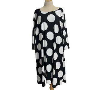 Lane Bryant Womens Sz 18/20 Black & White Polka Dot Long Sleeve Midi Dress